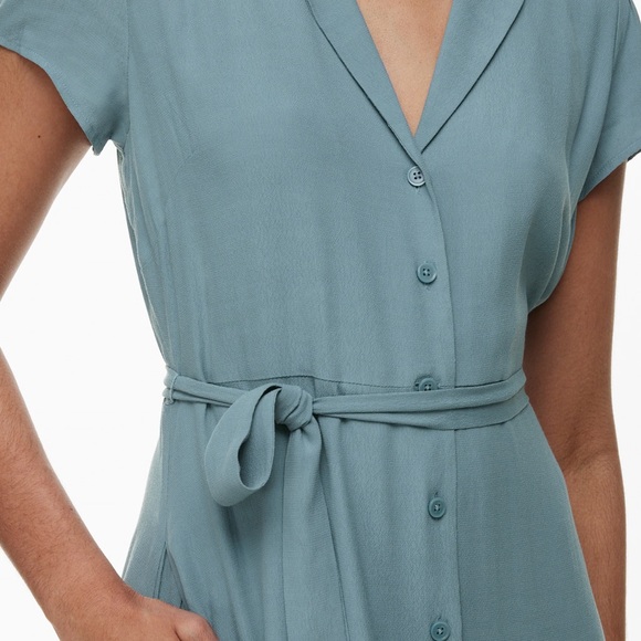 Wilfred Aritzia Shirt Dress Midi Blue Sage Belted Size XL Lined Pockets - Picture 7 of 8